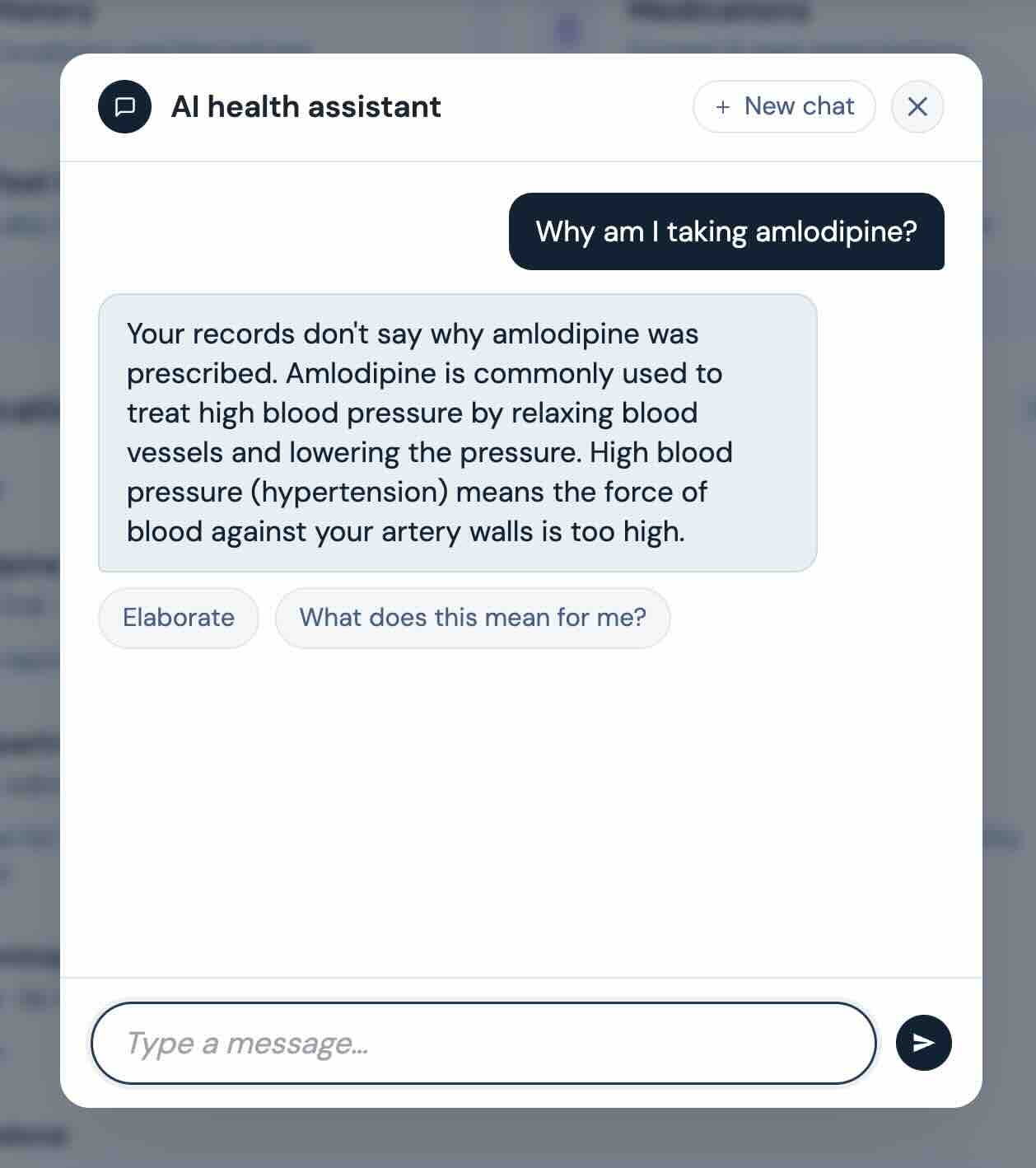 The assistant explaining what a medication is commonly used for, noting the record does not say why it was prescribed.